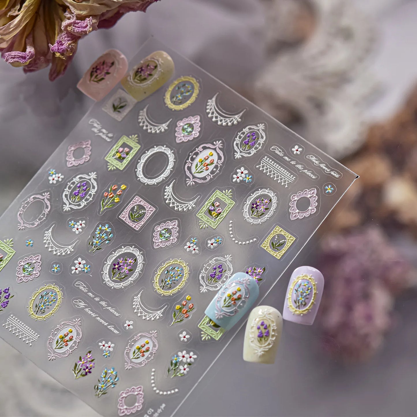 5D Frame Nail Stickers | Victorian Floral & Lace Decals for Coquette Nails