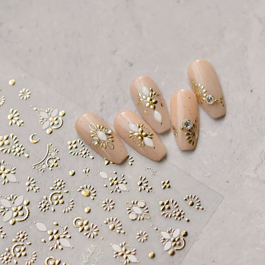 5D Gold White Totem Embossed Nail Stickers MS475