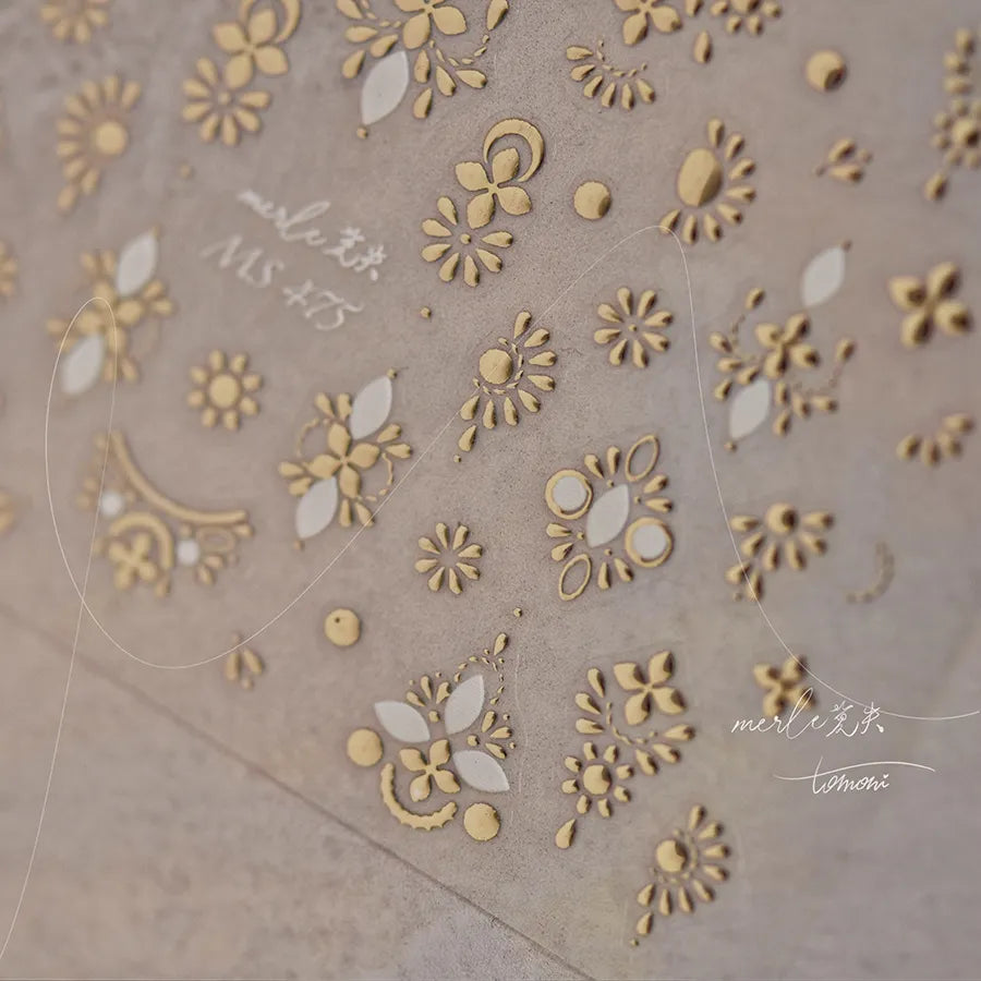 5D Gold White Totem Embossed Nail Stickers MS475