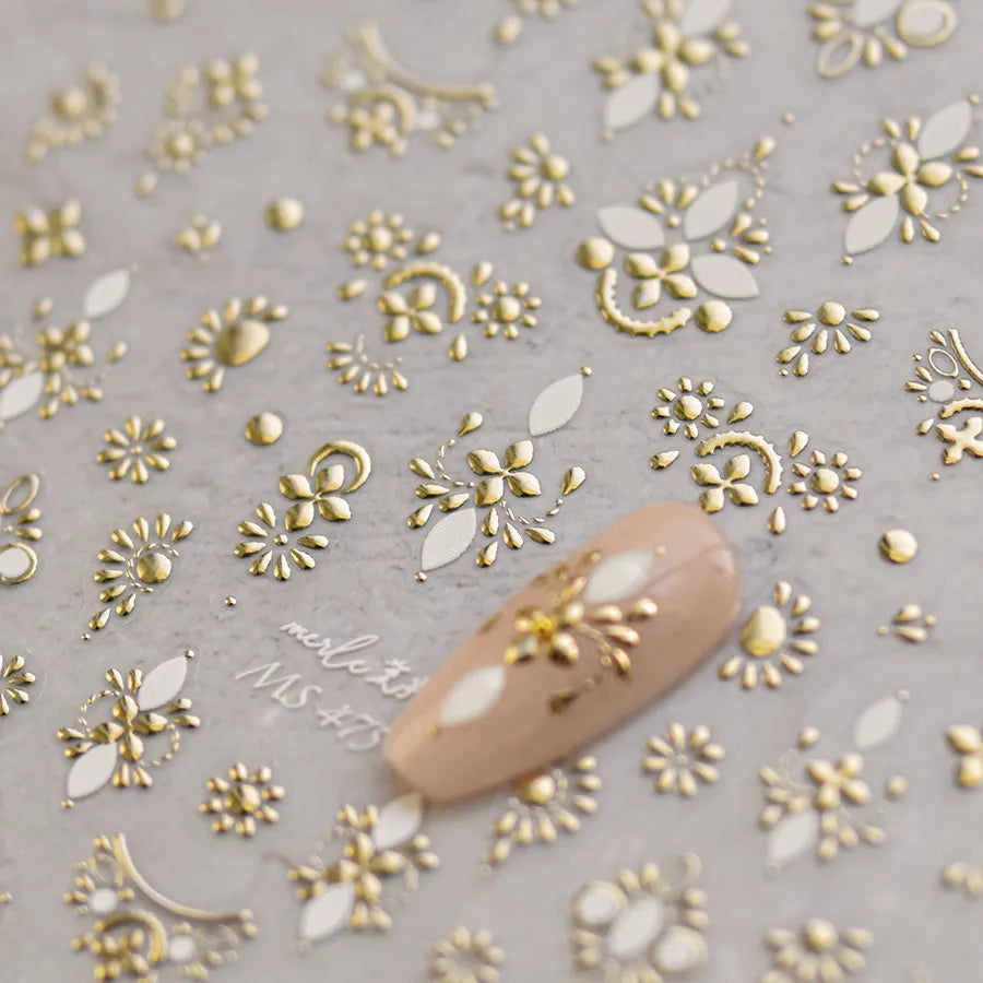 5D Gold White Totem Embossed Nail Stickers MS475