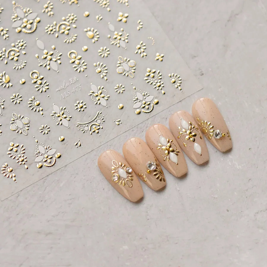 5D Gold White Totem Embossed Nail Stickers MS475