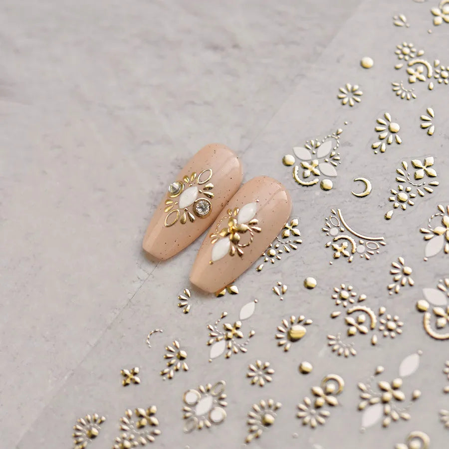 5D Gold White Totem Embossed Nail Stickers MS475