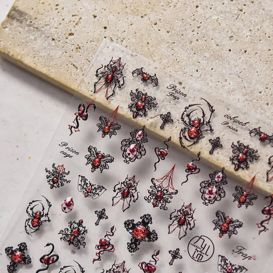 5D Gothic Nail Stickers | 3D Spider, Snake & Cross Decals for Halloween Nail Art 4304