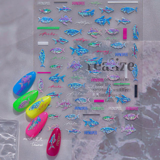 5D Holographic Fish Nail Stickers – Y2K Mermaidcore Nail Art Decals