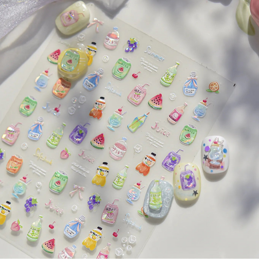 5D Kawaii Dessert Nail Stickers – Cute Drink & Pudding Nail Art Decals to5112