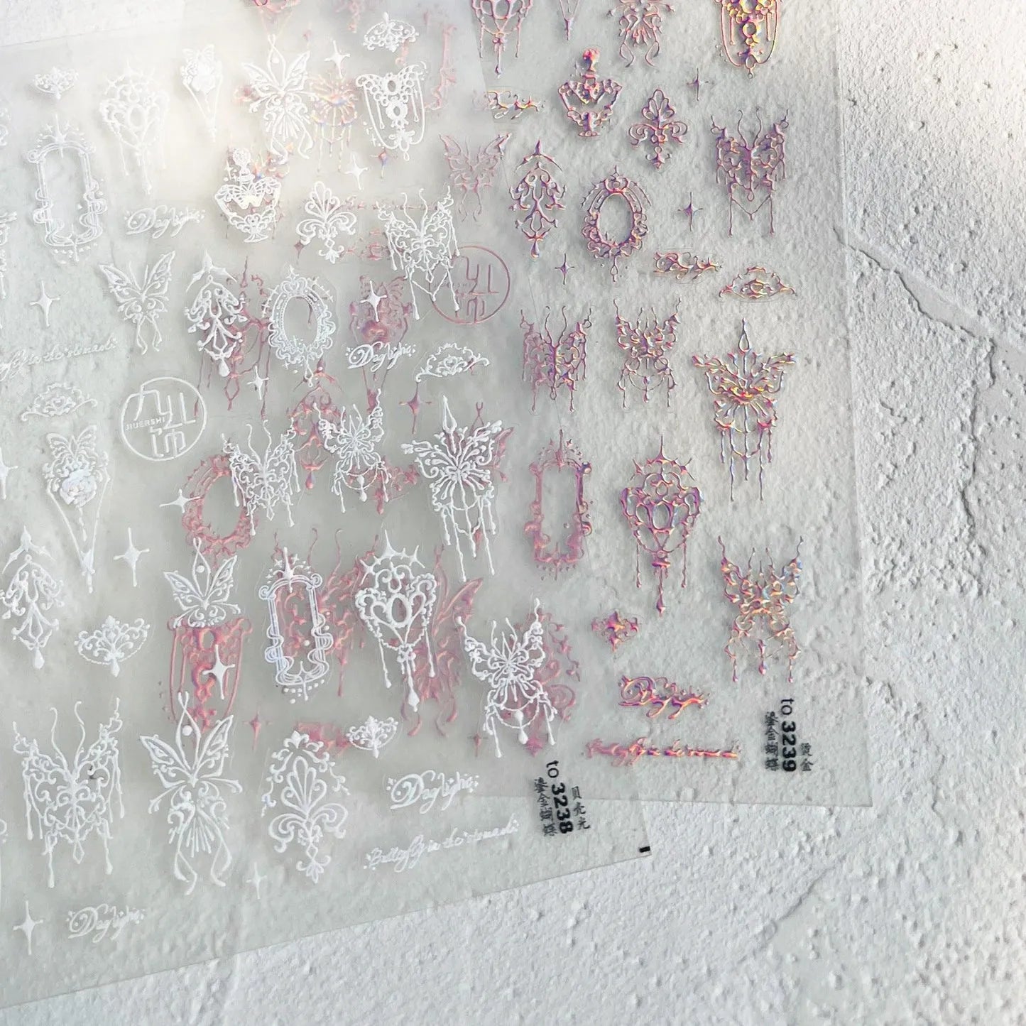 5D Magical Girl Nail Stickers | White Lace Butterfly & Fantasy Filigree Nail Art Decals to3239