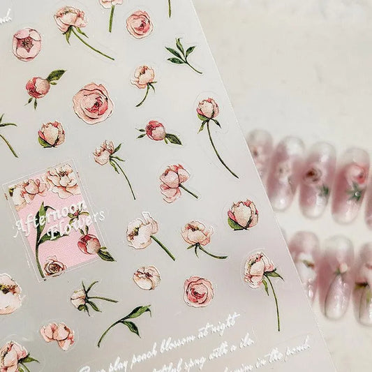 5D Pink Flowers Nail Art Stickers Floral Adhesive Slider Sticker Decals TS3081