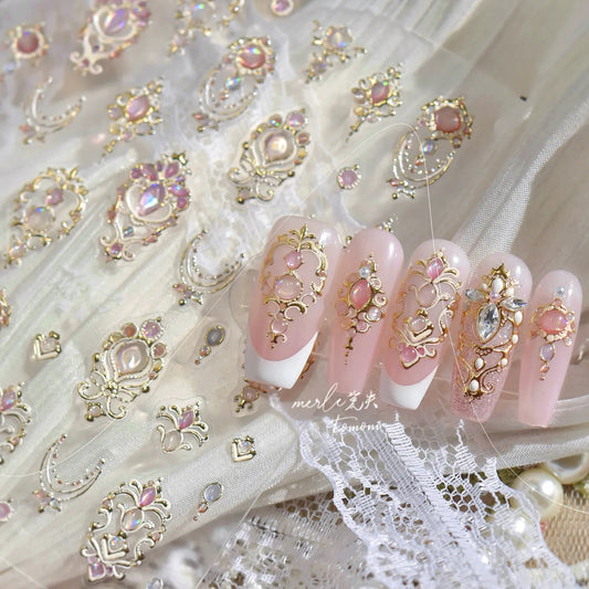 5D Princesscore Jewelry Nail Stickers | Embossed Vintage Gold Gem Nail Art Decals 841