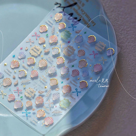 5D Seashell Nail Art Stickers – Embossed Summer Beach Theme Nail Decals MS812