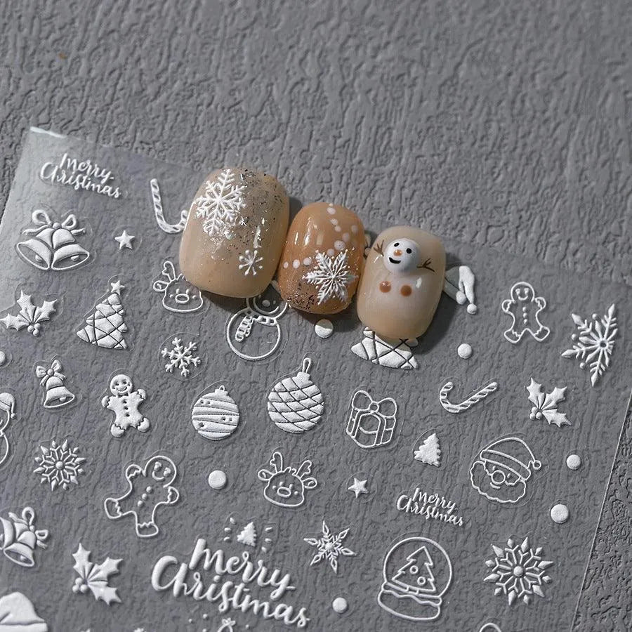 5D Snowflake Nail Art Stickers Adhesive White Snowflakes Sticker Decals TS3537
