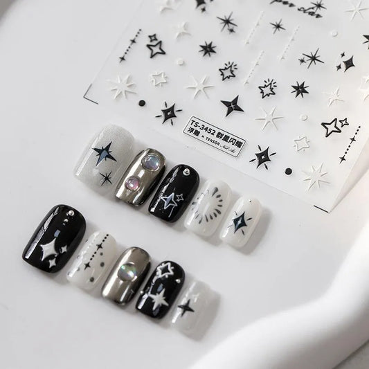 5D Stars Nail Art Stickers Cross Star Adhesive Slider Sticker Decals TS3451