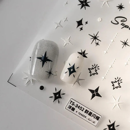5D Stars Nail Art Stickers Cross Star Adhesive Slider Sticker Decals TS3451