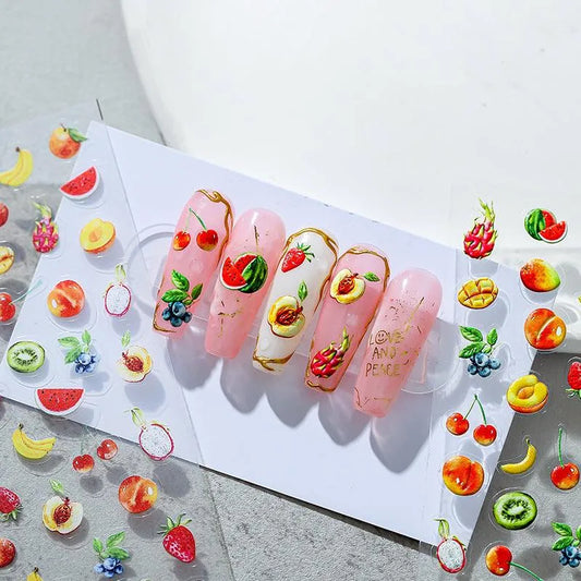 5D Summer Fruits Nail Art Stickers Cherry Blueberry Watermelon Kiwi Adhesive Sticker Decals TS1424