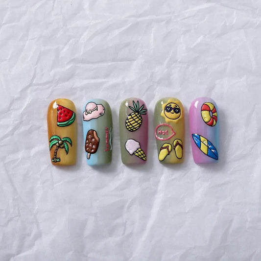 5D Summer Nail Stickers | Cute Beach Vacation & Tropical Palm Tree Decals Nail Art Sticker TS2558