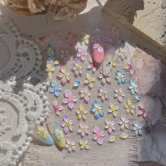 5D Watercolor Bloom Nail Stickers | Embossed Plumeria Floral Decals for Summer Nails 5170