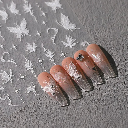 5D White Butterfly Nail Art Stickers Adhesive Butterfly Sticker Decals TS3492