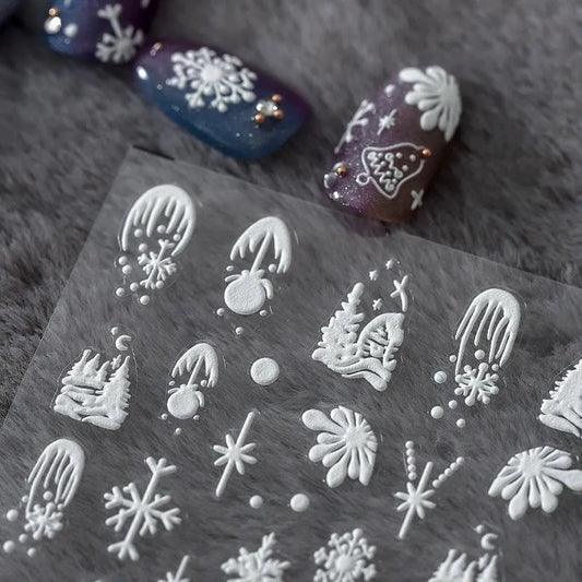 5D Winter Snowflake Nail Art Stickers White Snow Adhesive Sticker Decals TS910