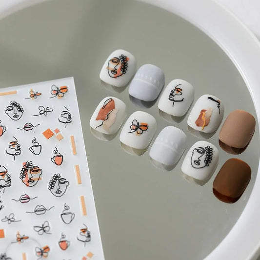 Abstract Line Art Face Nail Stickers Chic Minimalist Artistic Nail Decals TS2835