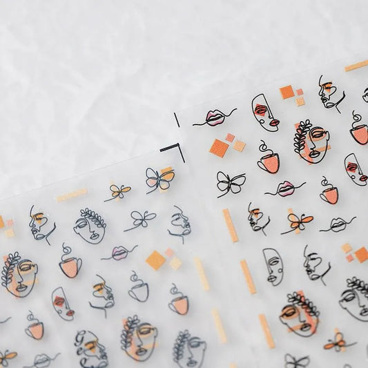 Abstract Line Art Face Nail Stickers Chic Minimalist Artistic Nail Decals TS2835