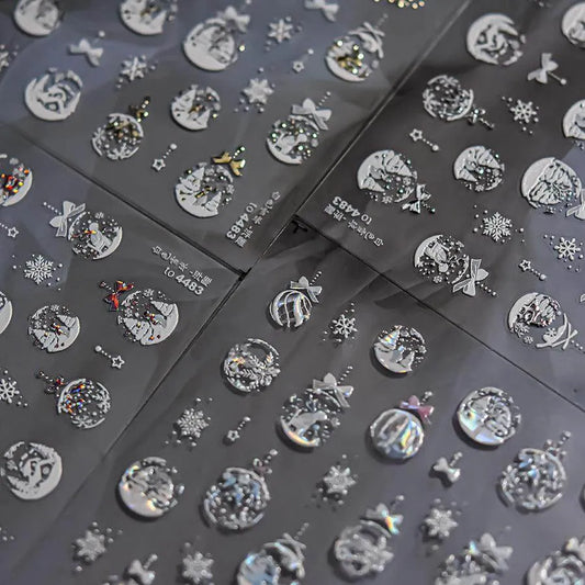 Aurora Crystal Ball Nail Art Stickers Snowball 3D Adhesive Embossed Sticker Decals to4483