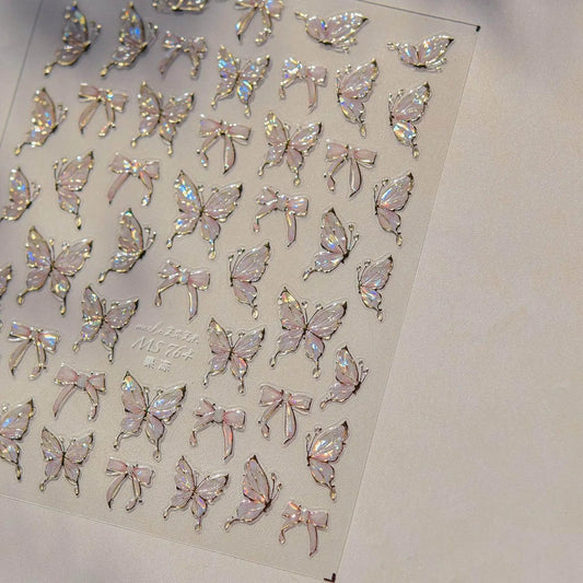 Aurora Light Butterfly Nail Art Stickers Adhesive Embossed Wings Sticker Decals