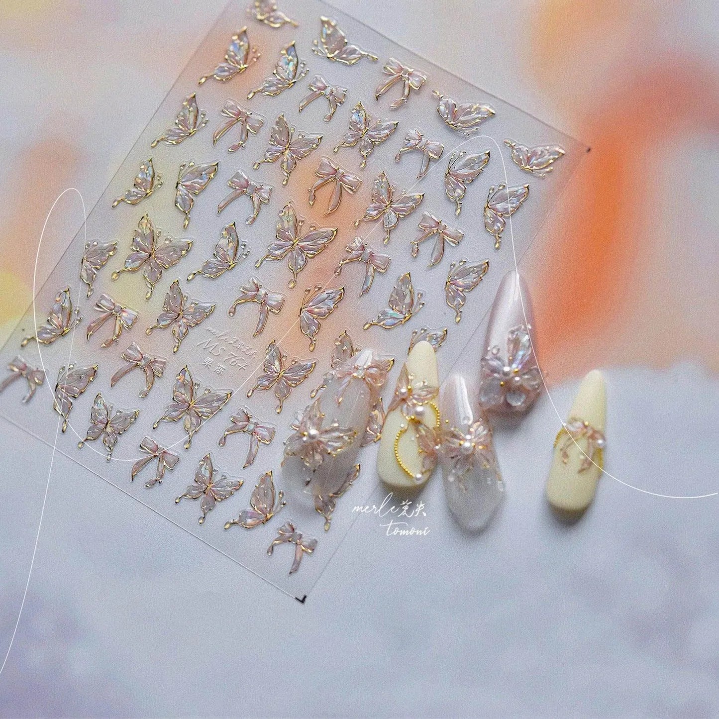 Aurora Light Butterfly Nail Art Stickers Adhesive Embossed Wings Sticker Decals