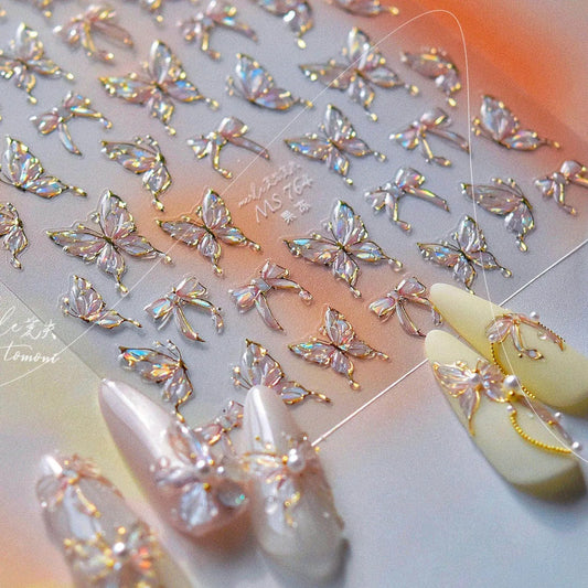 Aurora Light Butterfly Nail Art Stickers Adhesive Embossed Wings Sticker Decals