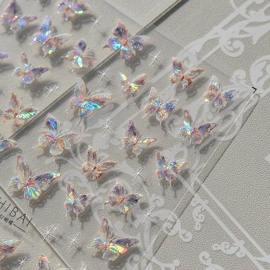 Aurora Shell Light Butterfly Nail Art Stickers 5D Embossed Pink Wings Sticker Decals Accessories to3638