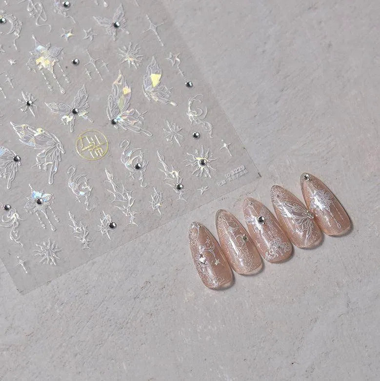 Aurora Shell Light Nail Art Stickers Adhesive Embossed Butterfly Sticker Decals to3229