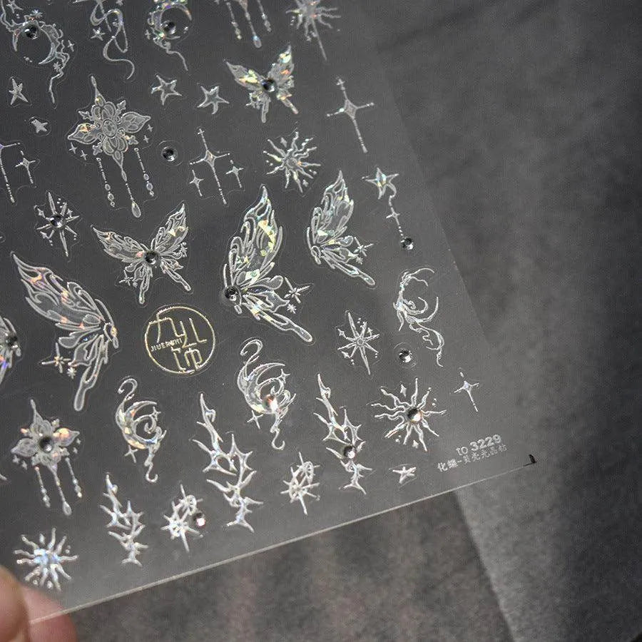Aurora Shell Light Nail Art Stickers Adhesive Embossed Butterfly Sticker Decals to3229