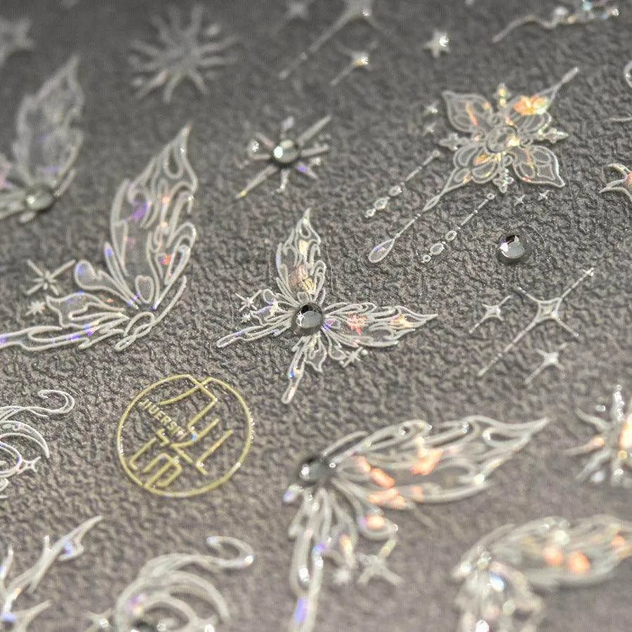 Aurora Shell Light Nail Art Stickers Adhesive Embossed Butterfly Sticker Decals to3229