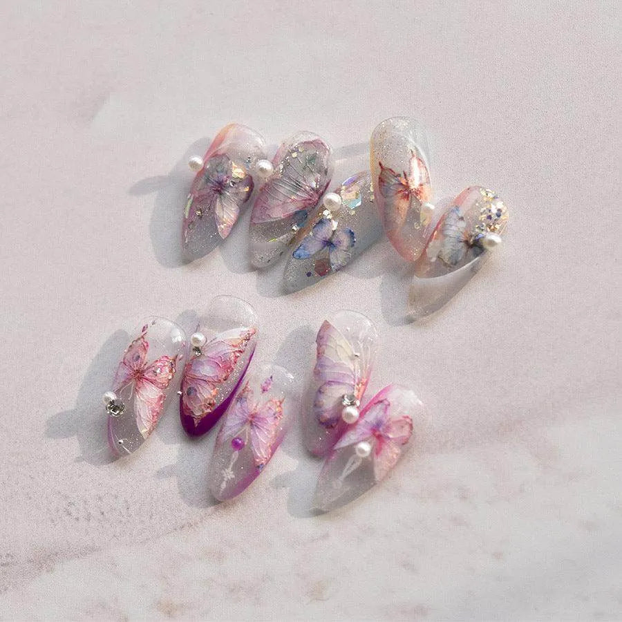 Aurora Shell Pink Butterfly Nail Stickers 5D Embossed Butterfly Nail Decals Manicure Accessories to3392