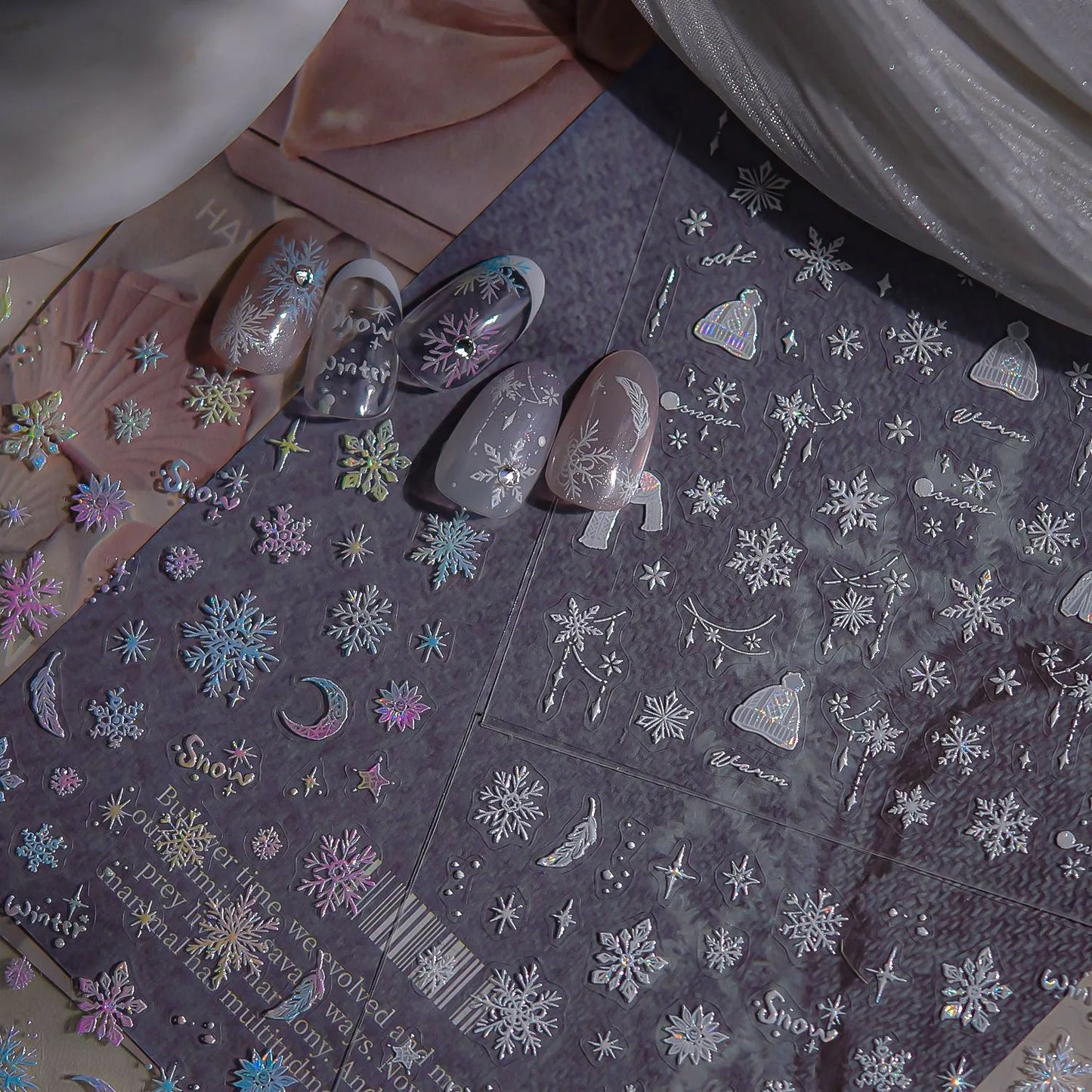 Aurora Snowflake Nail Stickers | Iridescent Winter Holiday Nail Art Decals 5257
