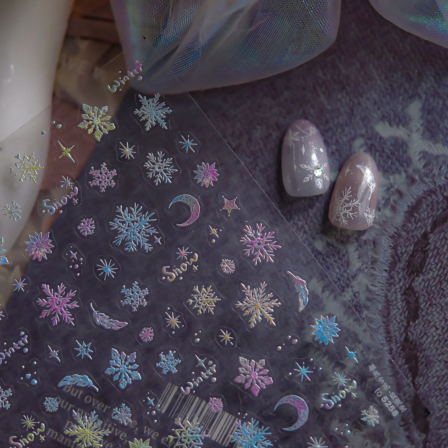 Aurora Snowflake Nail Stickers | Iridescent Winter Holiday Nail Art Decals 5257