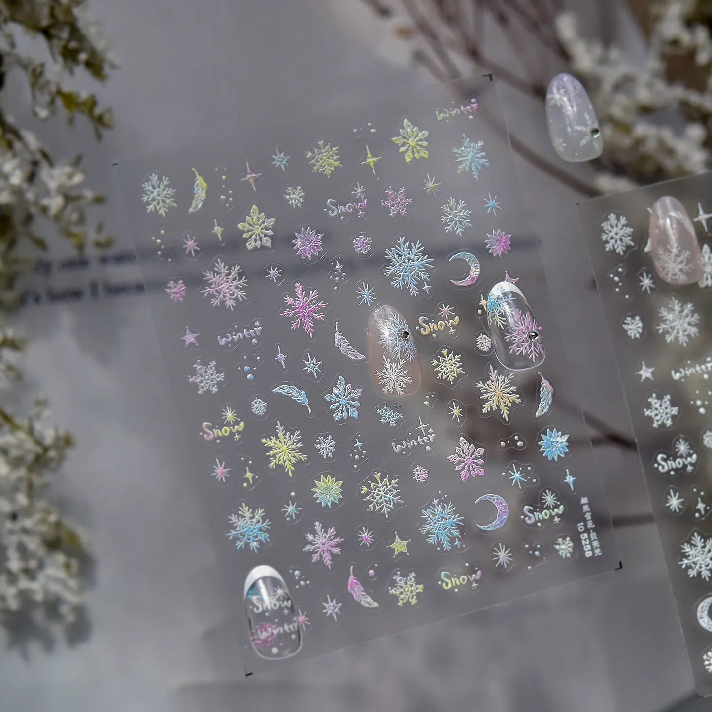 Aurora Snowflake Nail Stickers | Iridescent Winter Holiday Nail Art Decals 5257