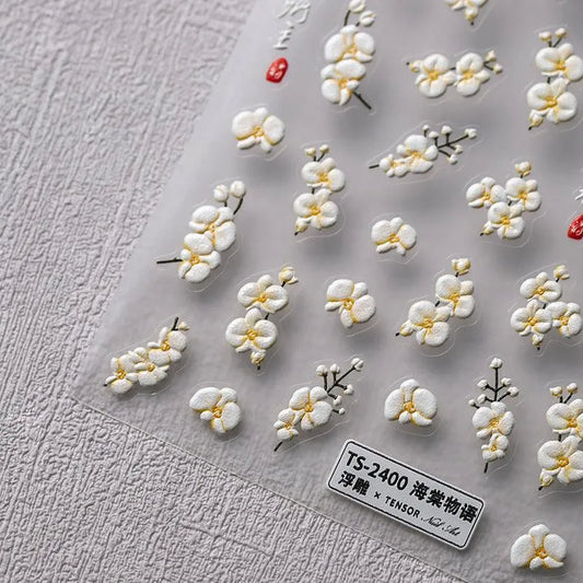 Begonia Flower Nail Art Stickers Adhesive Slider Floral Sticker Decals TS2399