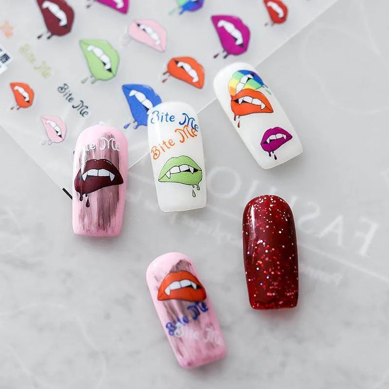 Bite Me Nail Art Stickers Hot Red Lips Adhesive Sticker Decals