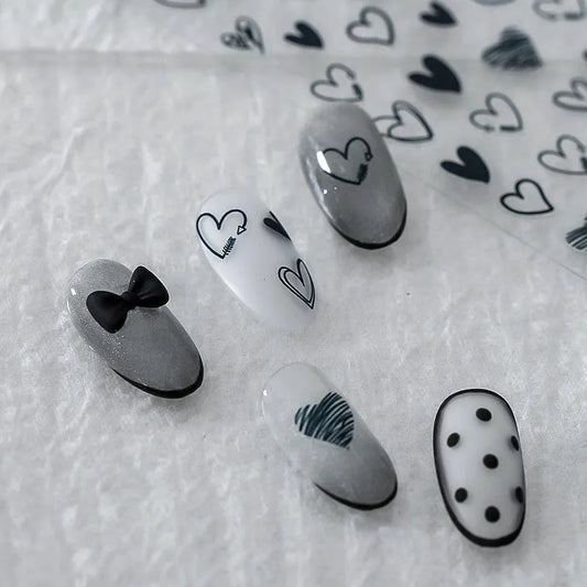 Black Love Heart Nail Art Stickers Adhesive Hearts Shape Sticker Decals For Valentine's Day TS915
