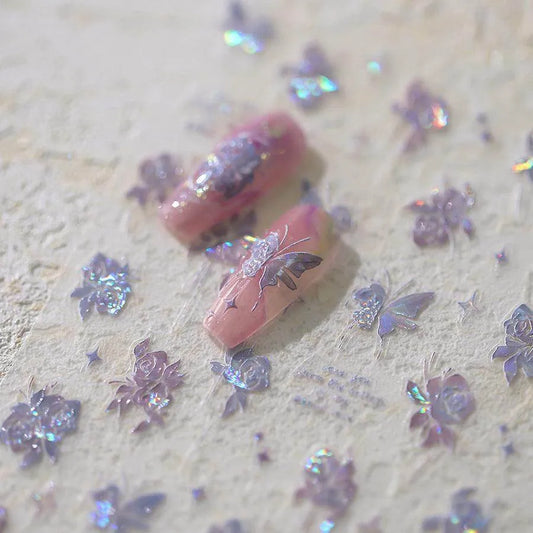 Black Rose Flower Nail Art Stickers Adhesive Slider Rose Butterfly Sticker Decals M326