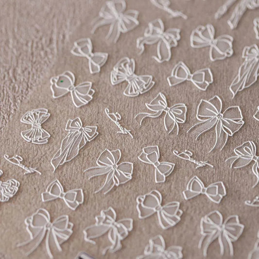 Black White Bows Nail Art Stickers Adhesive Ribbon Bow Embossed Sticker Decals