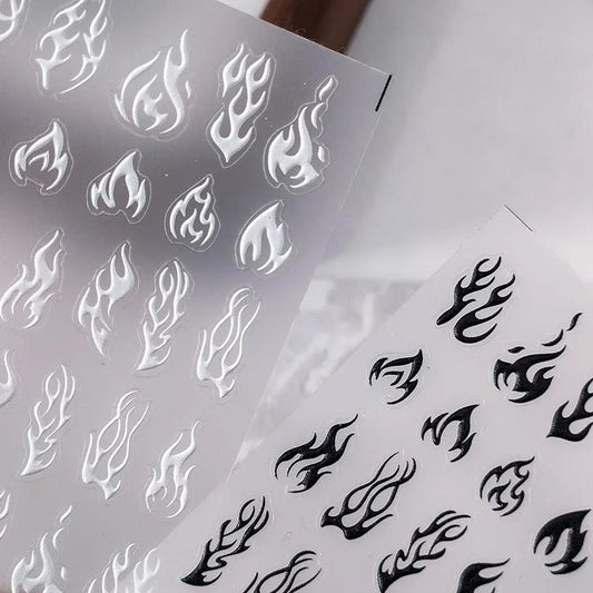Black White Fire Design Nail Art Stickers Adhesive Slider Fire Sticker Decals TS2011
