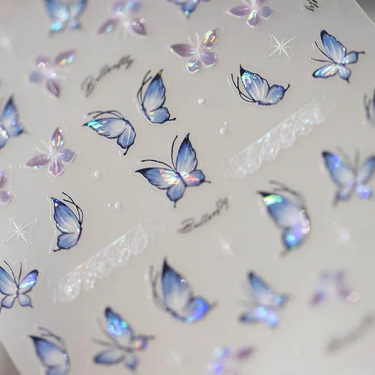 Blue Butterfly Nail Art Stickers Adhesive Slider Butterfly Wing Sticker Decals M320