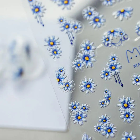 Blue Daisy Flower Nail Art Stickers Floral Adhesive Sticker Decals MN100F