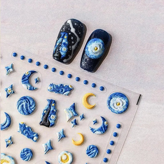 Blue Planet Nail Art Stickers Adhesive Slider Starry Night Sticker Decals TS2721