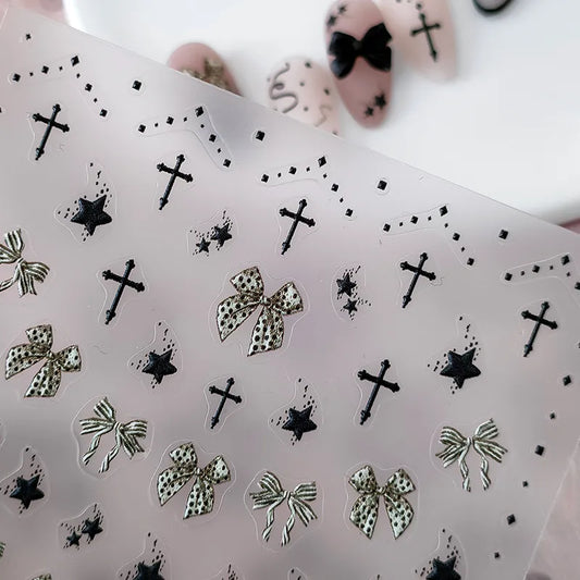 Bow Ribbon Nail Art Stickers Adhesive Sliders Embossed Bow-knot Polka Dots Sticker Decals KX296