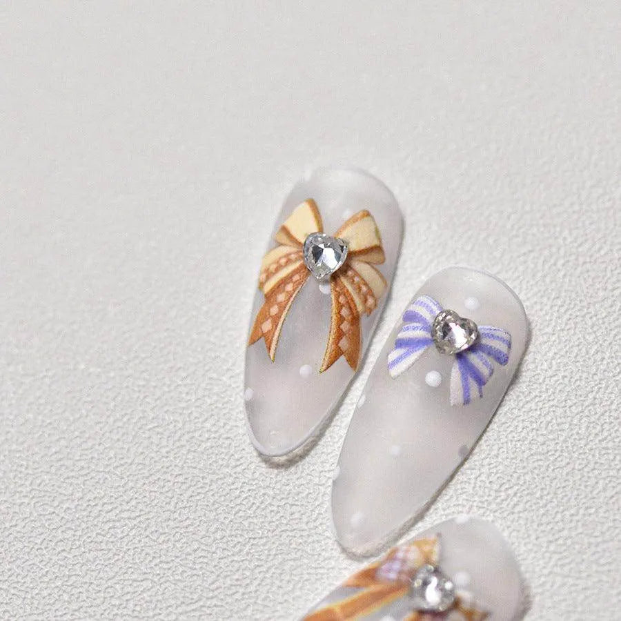 Bow with Rhinestones Nail Art Stickers Adhesive Embossed Bow-knot Sticker Decals to3627