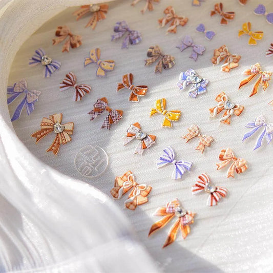 Bow with Rhinestones Nail Art Stickers Adhesive Embossed Bow-knot Sticker Decals to3627