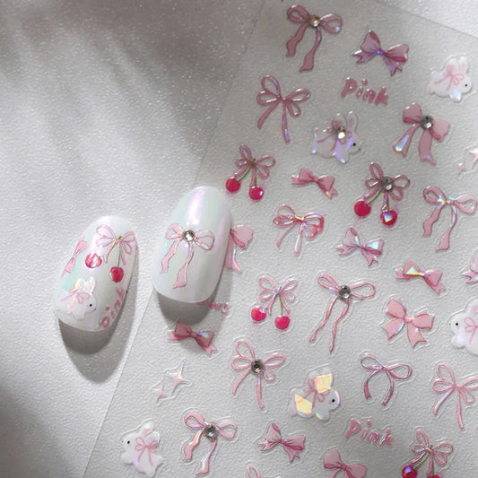 Bows Bunny Nail Art Stickers Adhesive Embossed Sticker Decals
