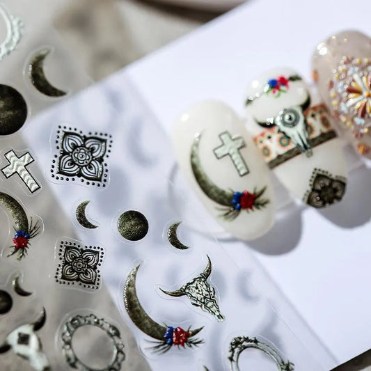 Bull Nail Art Stickers Adhesive Embossed Bull Sticker Decals TS1211