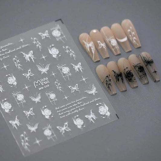 Butterfly Nail Art Stickers 3D Adhesive Slider Butterfly Rose Sticker Decals MN319